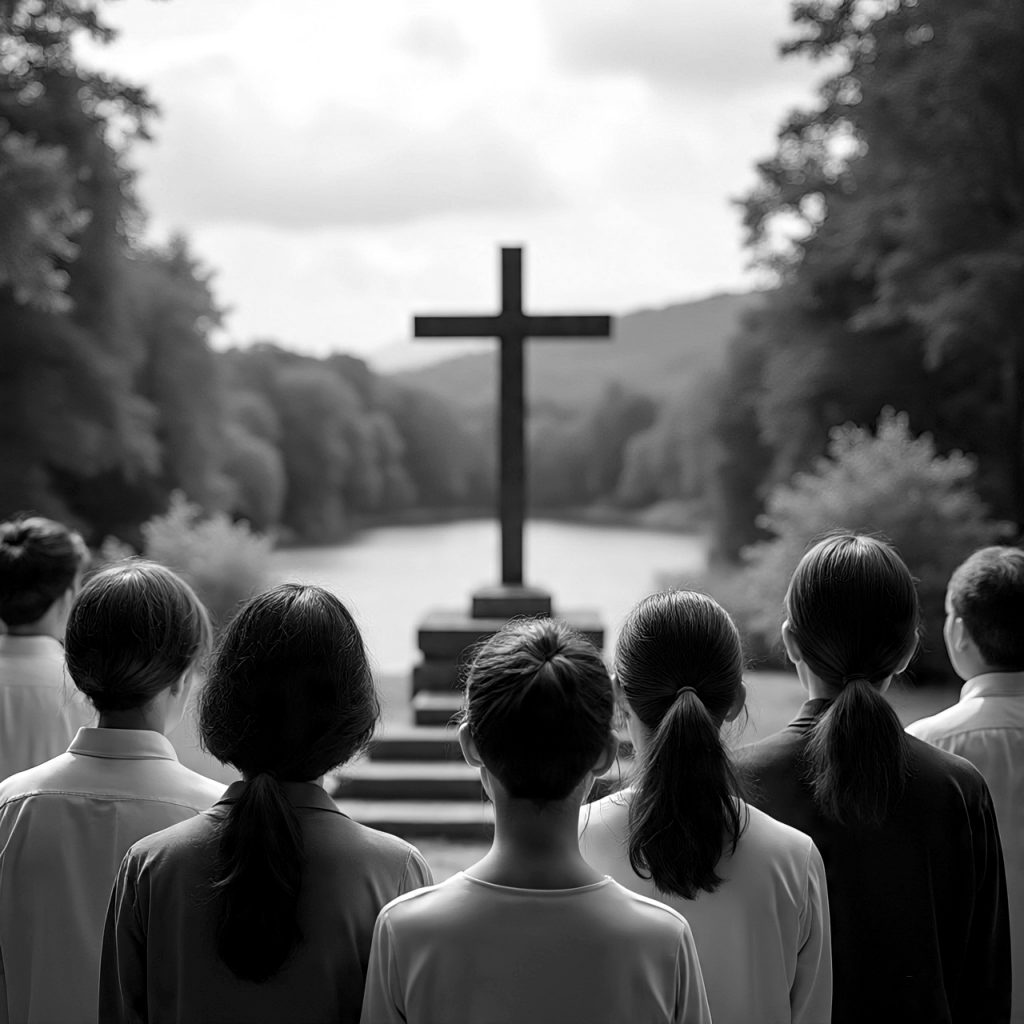 The cross calling to a group of onlookers